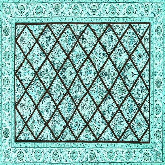 Ahgly Company Machine Washable Indoor Square Persian Turquoise Blue Traditional Area Rugs, 4' Square