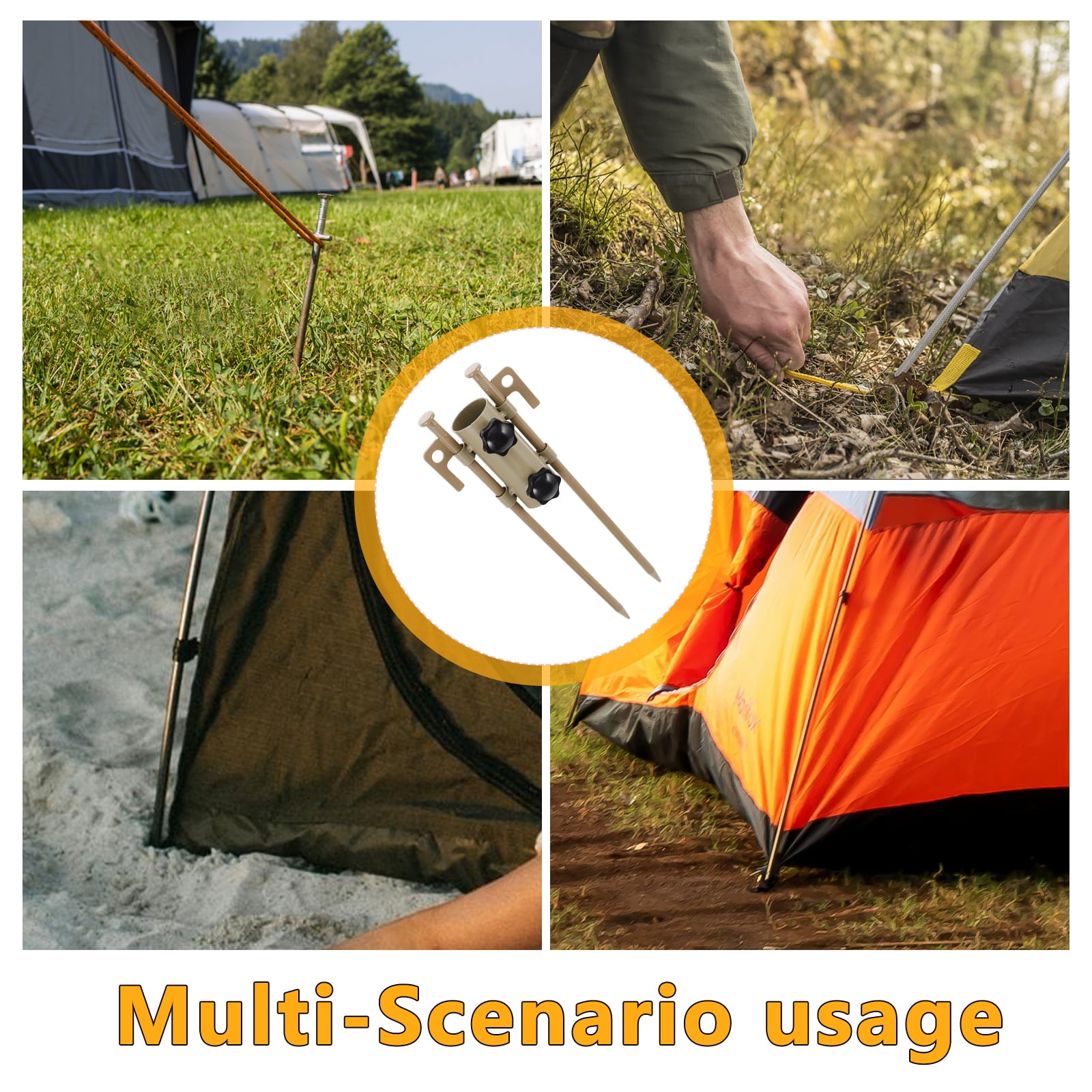 unbranded 6pcs Outdoor Camping Tent Poles Stakes Set Adjustable Tarp Poles With Heavy Duty Aluminum Tent Stakes For Beach And Snow, Includes Tent Pegs And Hammer