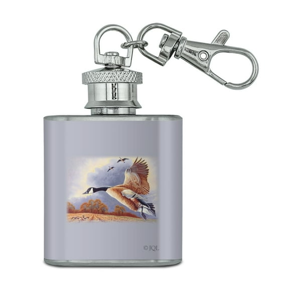 Canadian Geese In Flight Stainless Steel 1oz Mini Flask Key Chain