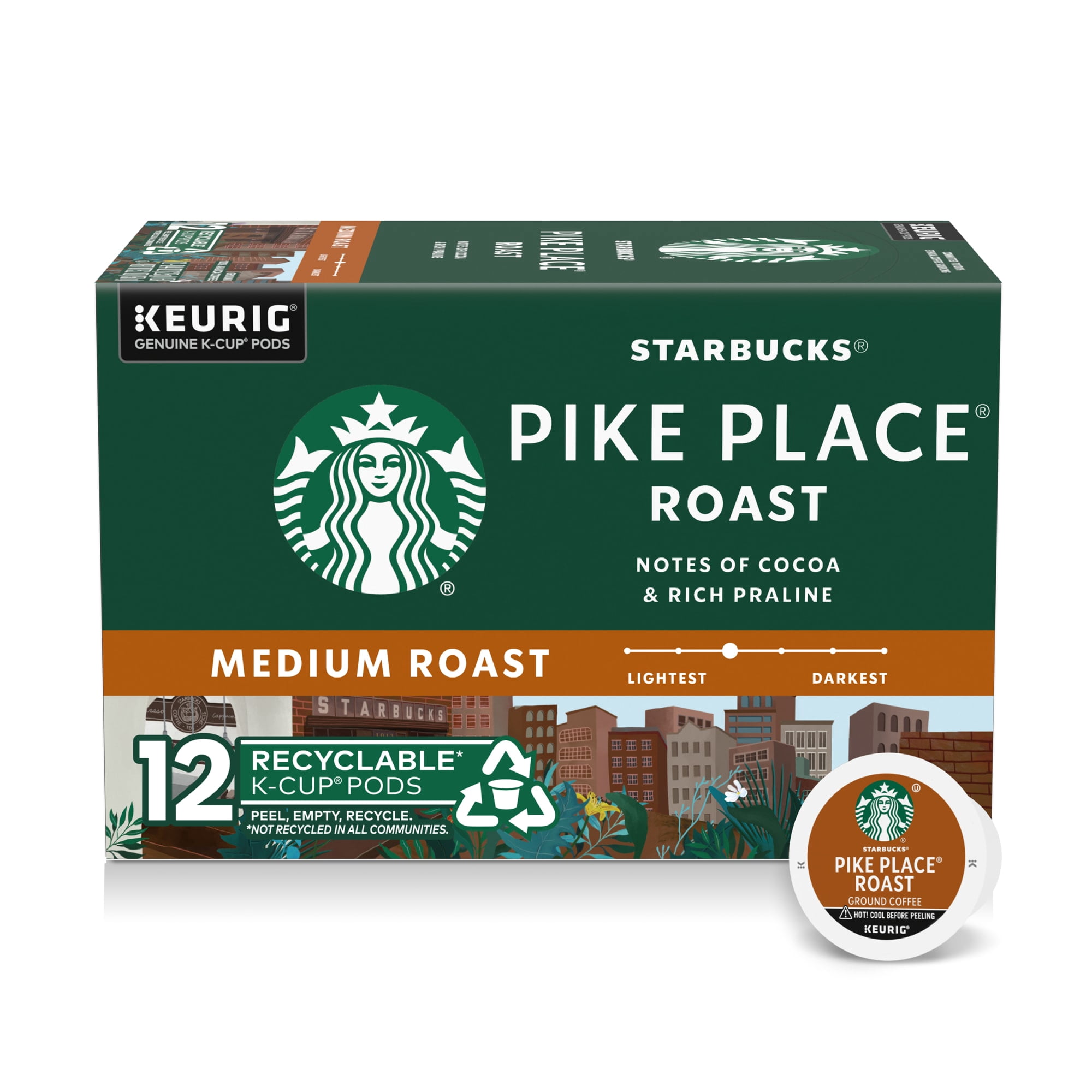 Starbucks Pike Place Roast, Hot or Iced Coffee, Medium Roast K-Cup Coffee Pods, 12 Count