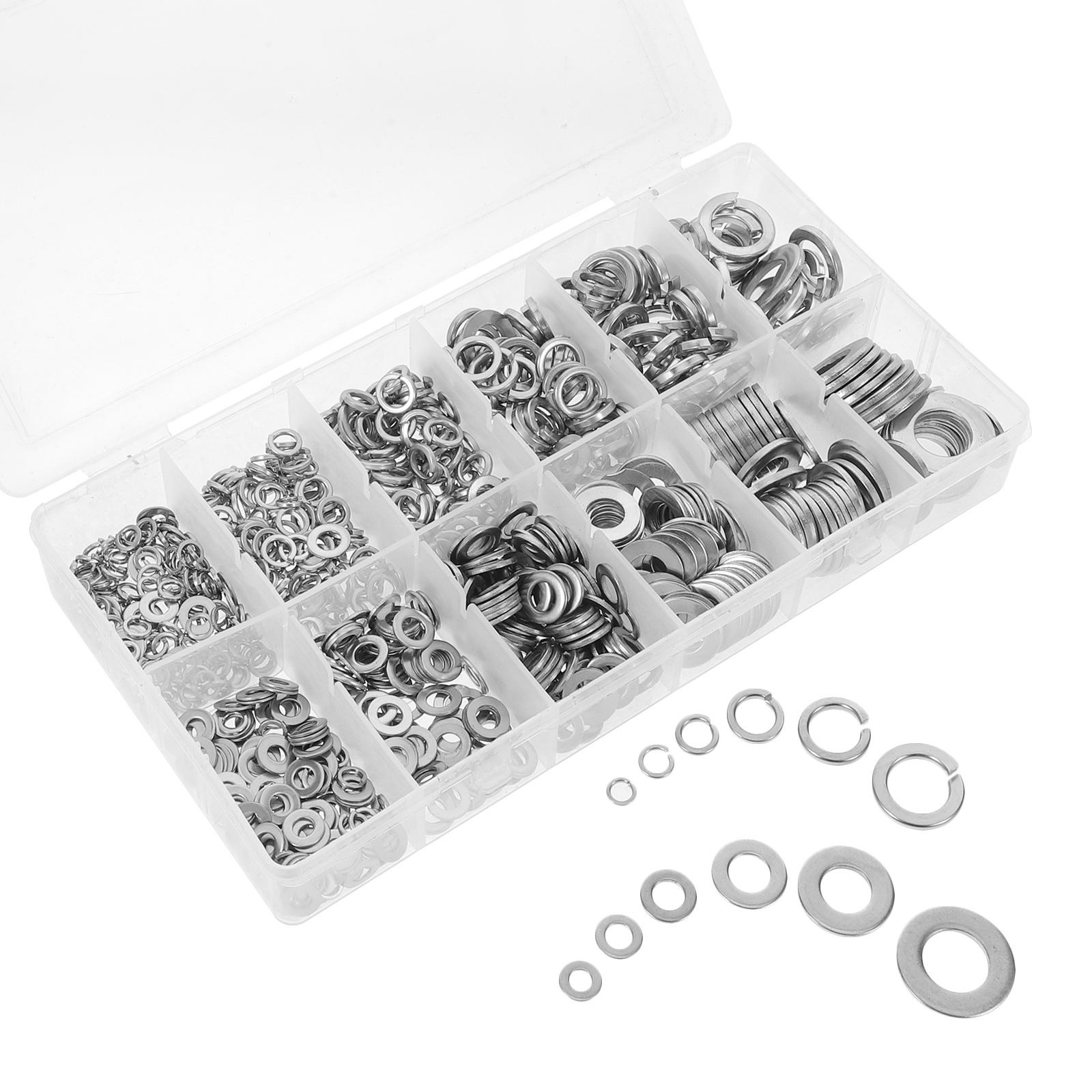 KALLORY 790Pcs Metal Flat Washers Assortment Silver Stainless Steel for Plumbing and Furniture