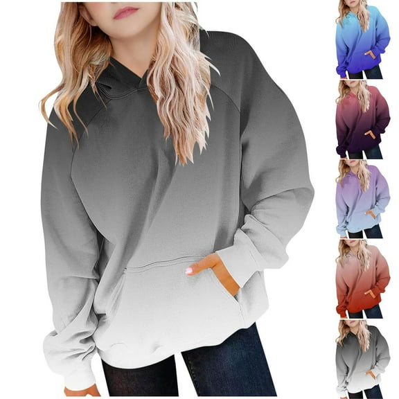 Ashirexll Girls Hoodies Pullover Oversize Hoodie 5-15 Years Gradient Printed Fashion Casual Raglan Sleeves Long Sleeve Hooded Pullover Top with Pockets