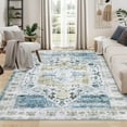 thumbnail image 5 of 9x12 Large Area Rug VintageWashable Non Slip Rug Low Pile Floral Area Rug Stain Resistant Carpet Soft Folding Floor Cover Nursery (Blue), 5 of 8