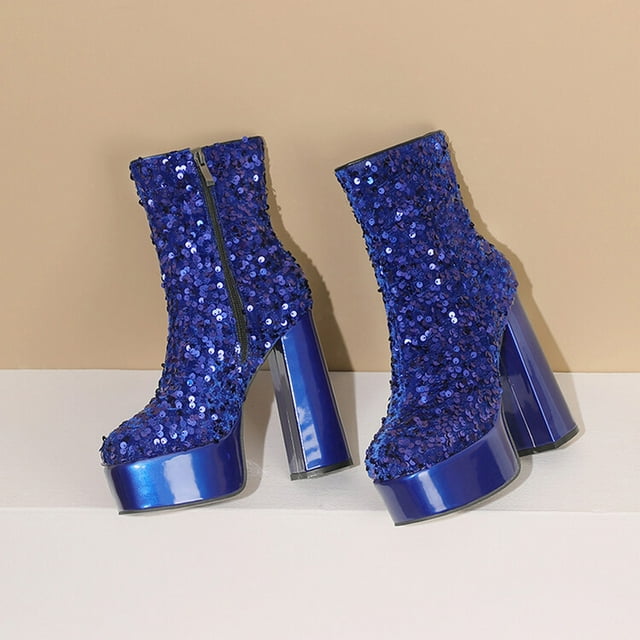 LSLJS Bottes Courtes à Talons Hauts Épais Imperméables à Paillettes pour Boîte de Nuit de Nuit Automne Hiver pour Femmes, Bottines à Talons Hauts pour Femmes