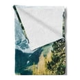 thumbnail image 2 of Landscape Soft Flannel Fleece Throw Blanket, Mountain Lake in Northern Germany Frozen Peaks Water Winter Season Life, Cozy Plush for Indoor and Outdoor Use, 70" x 90", Green White, by Ambesonne, 2 of 5