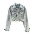 thumbnail image 3 of LSLJS Womens Rhinestone Denim Jacket Cropped Button Down Jean Jacket Trendy Casual Solid Color Denim Jackets with Studded, S-2XL, 3 of 4