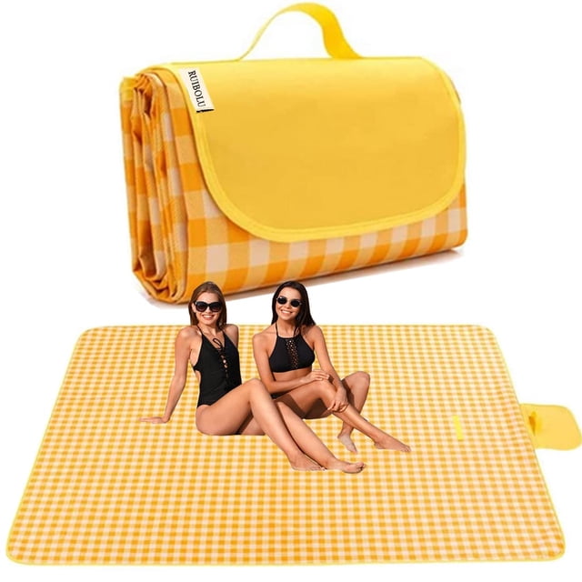 Manta de pícnic RUIBOLU impermeable, 203 x 203 cm, color amarillo