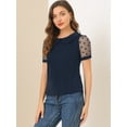 thumbnail image 4 of DARING DIVA Women's Polka Dots Mesh Peter Pan Collar Blouse XS Navy Blue, 4 of 6