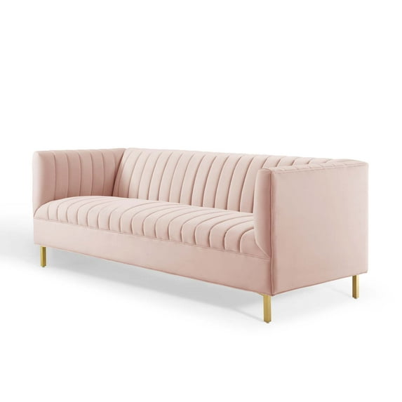 Tufted Sofa, Velvet, Pink, Modern Contemporary Urban Design, Living Lounge Room Hotel Lobby Hospitality
