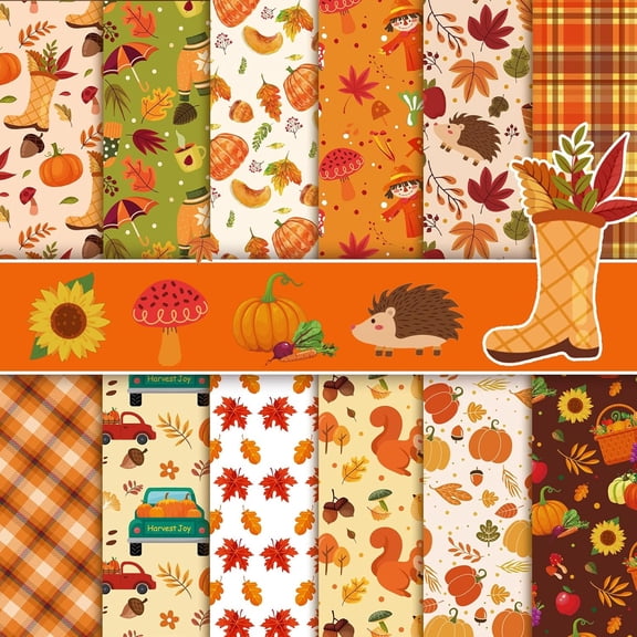 VETPW 24 Sheets Fall Scrapbook Paper 12x12 Double Sided Autumn Pattern Paper Cardstock Fall colored Craft Papers Pumpkin Thanksgiving Origami Papers for Harvest Card Making Scrapbook Supplies