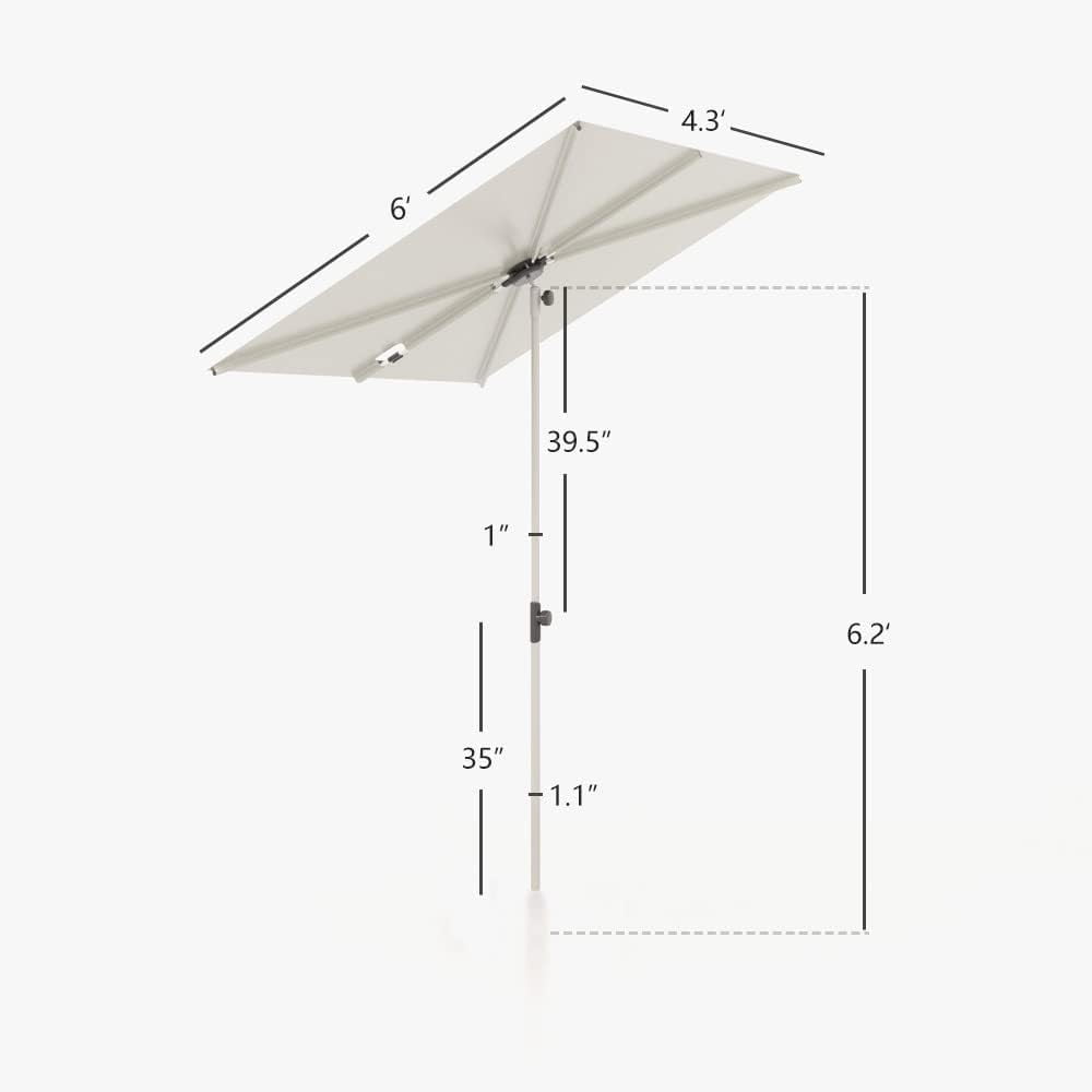 GRANDPATIO Outdoor 6x4 ft Rectangular Balcony Umbrella, Tilt & Rotation Flat Umbrella Shade, White