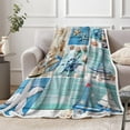 thumbnail image 2 of Coastal Ocean Beach Throw Blanket, Summer Blue Seashell Starfish Throw Blanket, Super Warm Cozy Microfiber Flannel Blanket for Couch Chair Sofa Bed Home Outdoor Beach Travel, 2 of 6