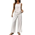 thumbnail image 2 of Women's Trousers Suit 2 Piece Sets For Women Summer Outfits Sleeveless Sets Square Neck Tops Wide Leg Crop Pants Vacation Outfits,White Women's Trousers Suit 2XL, 2 of 4