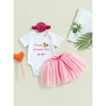 thumbnail image 2 of Bagilaanoe 3Pcs Newborn Baby Girls Mother’s Day Outfits Letters Print Short Sleeve Romper Tops + Tutu Skirt + Headband 3M 6M 12M 18M Infant Casual Skirt Set, 2 of 8