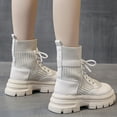 thumbnail image 6 of Lovskoo 2024 Combat Boots Womens Round Toe Platform Thick Bottom Knitting Elasticity Thin Within Leather Stitching Frenum Boots Beige, 6 of 7