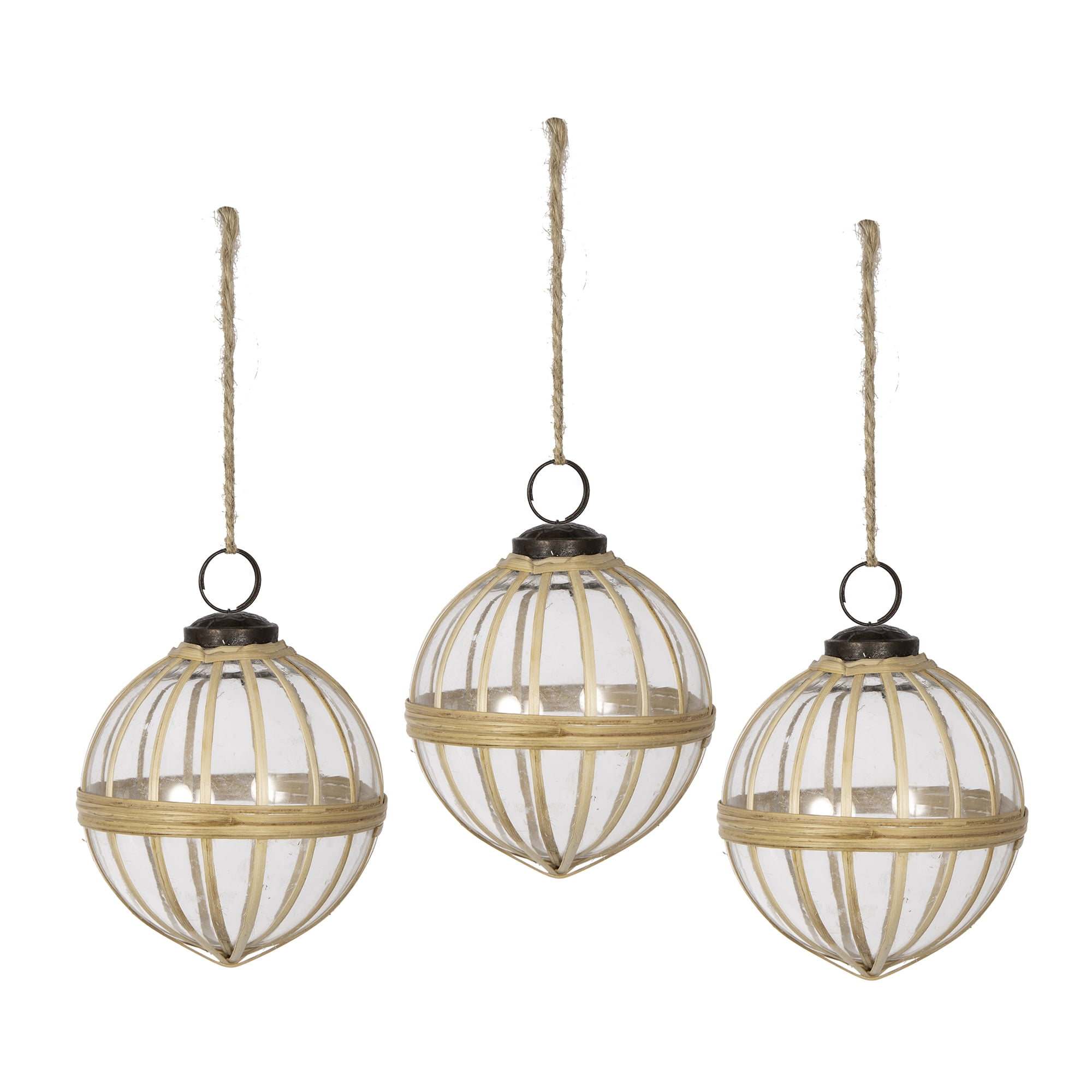 Glass and Cane Christmas Ball Ornament 3.8 Inch Rustic Natural Texture Tree Garland Decor