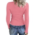 thumbnail image 4 of Fshiont Womens Long Sleeve Stretch Crewneck Ribbed T-Shirt Fitted Casual Basic Tops Pink XL, 4 of 6
