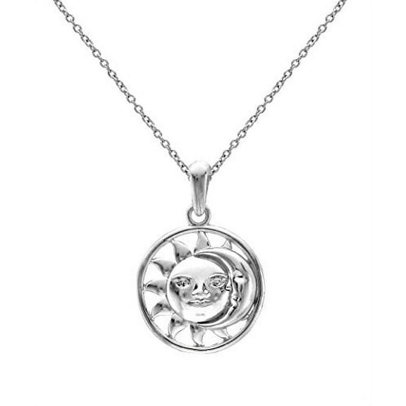Sterling Silver Yin Yang Celestial Sun and Crescent Moon Pendant Necklace, 18"