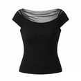 thumbnail image 3 of FchengtaiS Womens Mesh Crop Tops Short Sleeve Boat Neck Tee Shirts Going Out Outfits Fashion Clothes, 3 of 7