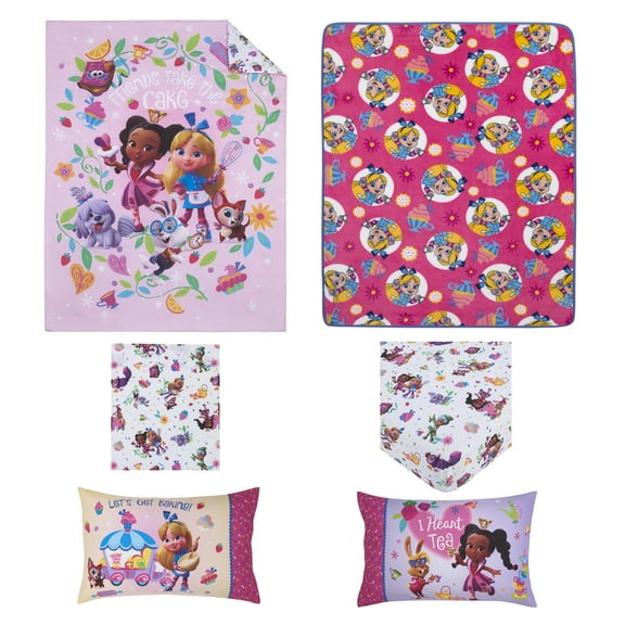 Disney Alice's Bakery 5-Pc Toddler Bed Set - Comforter, Fitted Sheet, Top Sheet, Pillowcase and Blanket, Pink, Toddler Girl