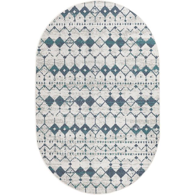 Unique Loom Outdoor Trellis Southwestern Rug 5' 3 x 8' Oval Ivory/Blue