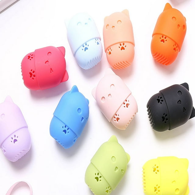 mmirethe Support d'Éponge en Forme de Chat Pratique et avec Boîte de Rangement en Silicone Vert Pois 1Ensemble