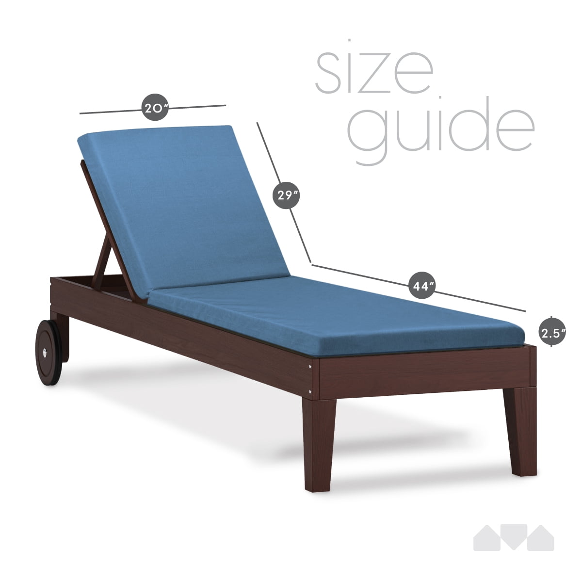 Milliard Memory Foam Outdoor Chaise Lounge Chair Cushion, Waterproof and Washable Cover, Blue, 73x21x2.5