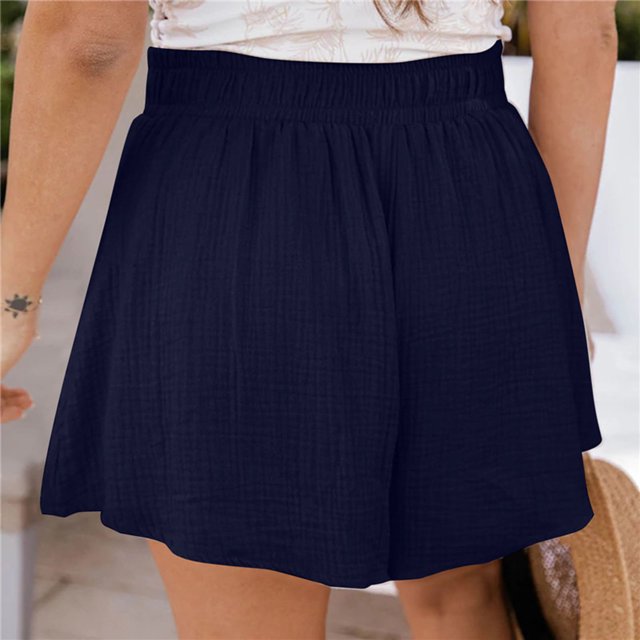 Pantalones cortos de pierna ancha para mujer, pantalones cortos de verano transpirables de Color puro con cintura alta elástica con cordón