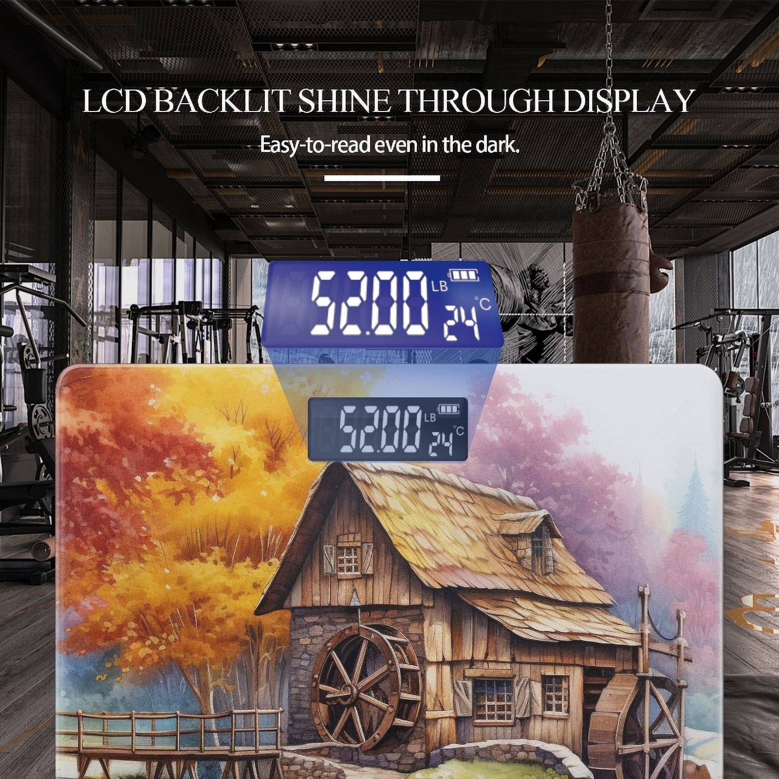 High Precision Body Weight Scale Smart Bathroom Scales with Large LCD Display(400lbs),Decorative for Bedroom-Old Wooden Mill With Water Wheel By The River In Autumn