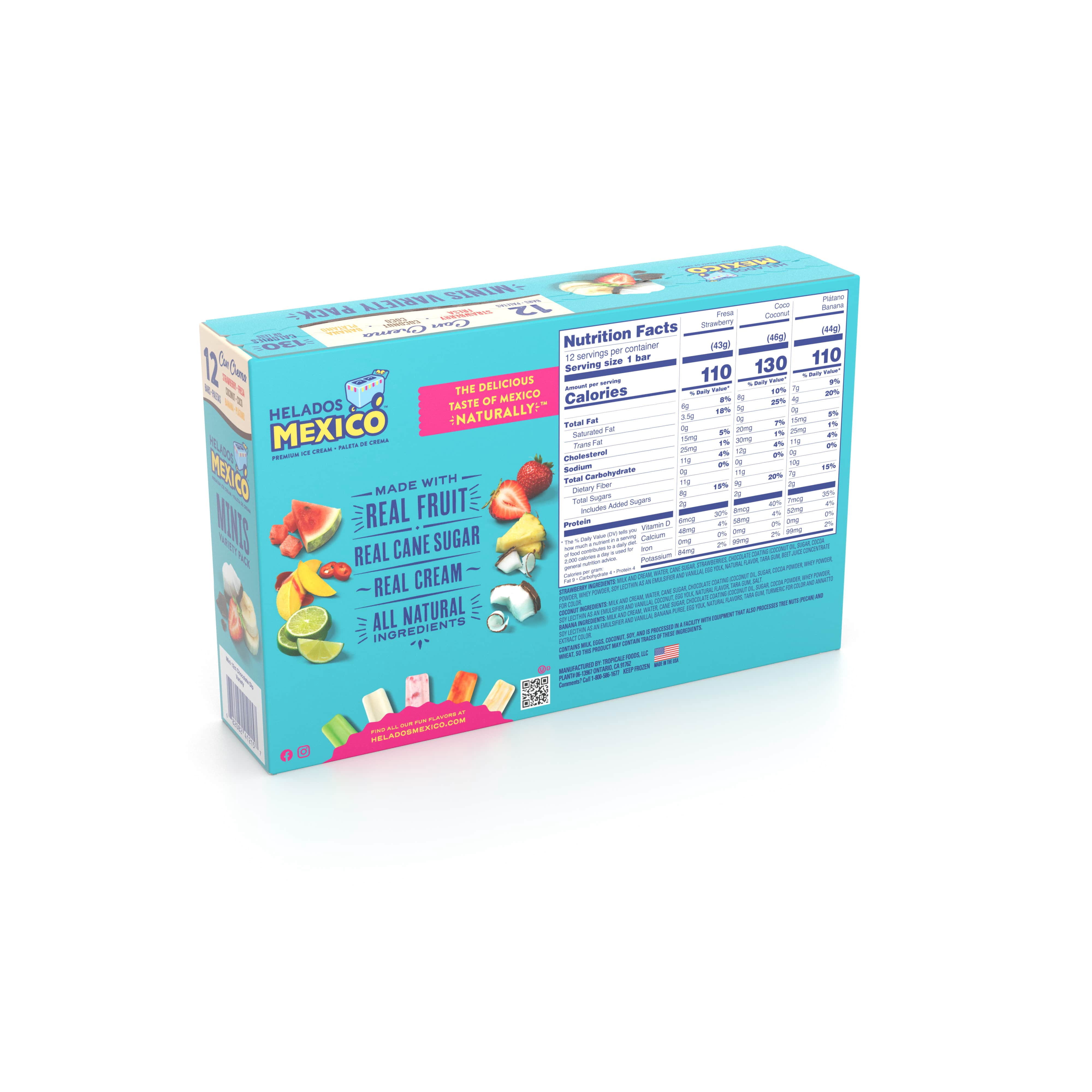 Helados Mexico Minis Chocolate-Dipped Ice Cream Bars, Variety Pack, Gluten-Free, 18 oz, 12 Ct