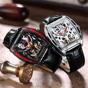 GUANQIN Tonneau Skeleton Tourbillon Automatic Mechanical Men Wrist Watch Business Classic Dress Stainless Steel Leather Sapphire Crystal Waterproof Self-Winding Clock