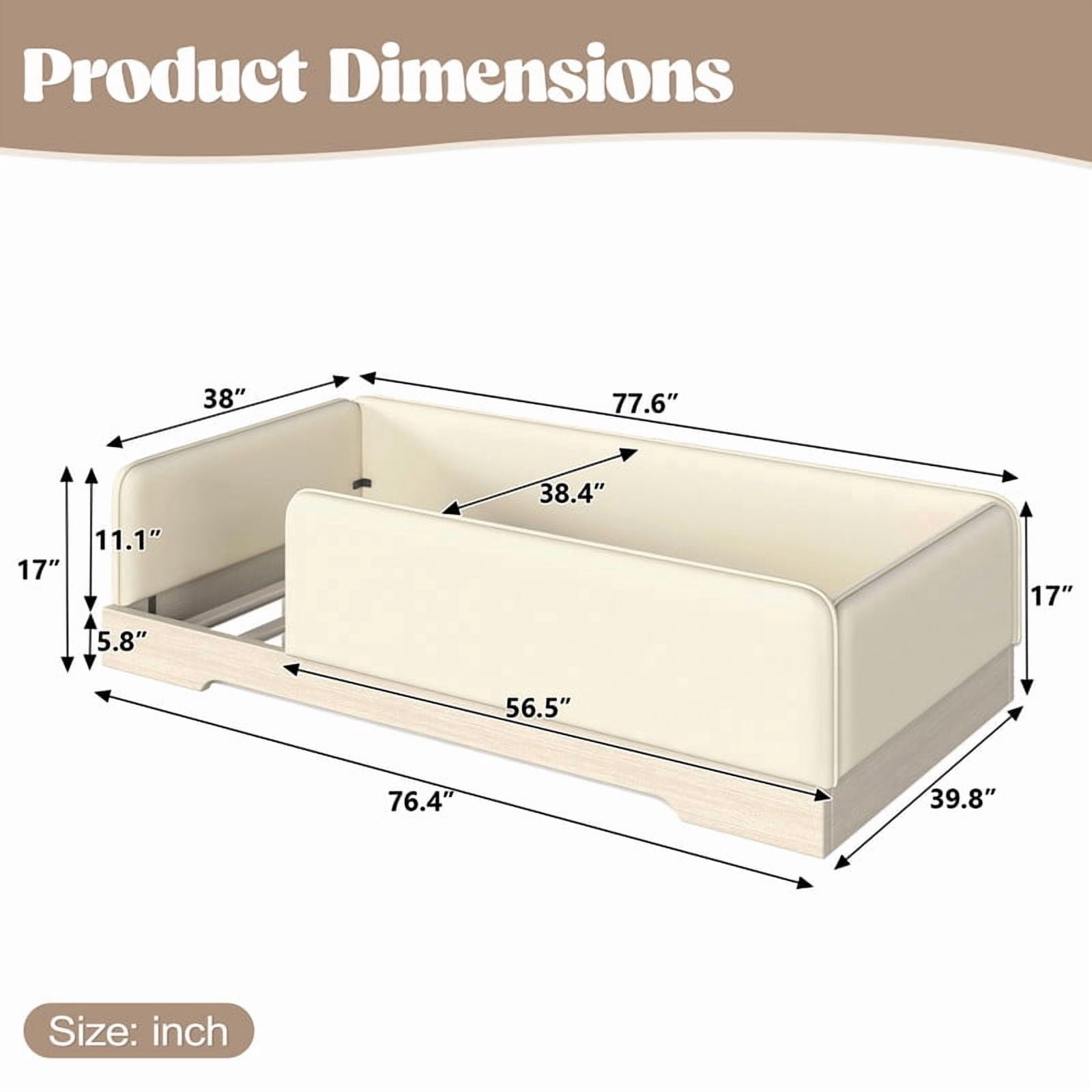 Twin Size Faux Leather Upholstered Floor Bed, Kids Montessori Bed Frame with Removable Guardrail, Low Profile Platform Bed
