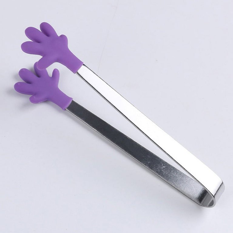 1pc Mini Palm Shaped Ice Tongs With Silicone Tip And Stainless Steel Handle