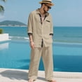 thumbnail image 5 of Men's Big & Tall Linen Set | Old Money Shirt, Loose Long Sleeve & Pants Breathable Lightweight Linen | Classic For Vacation, Casual & Daily, 5 of 5