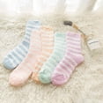 thumbnail image 3 of 4 Pairs Women Socks Striped Fluffy Coral Velvet Thick Warm Winter Socks Girls Indoor Floor Towel Socks(Light Green,Grey,Black,Christmas Red), 3 of 8