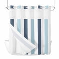 thumbnail image 2 of No Hook Shower Curtain with Snap in Liner, Navy Blue Teal Geometric Stripes Curtain Set See-Through Top Double Layers Gradient Line Minimalist Style Shower Curtains for Bathroom Decor, 72x72in, 2 of 9