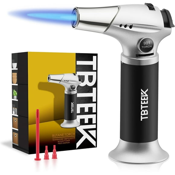 Blowtorch, Fits All Sink Kitchen Blowtorch with Safety Lock and Adjustable Flame, Suitable for Cooking, Grilling, Baking, Pudding, Creaming, DIY Welding (Butane Not Included)