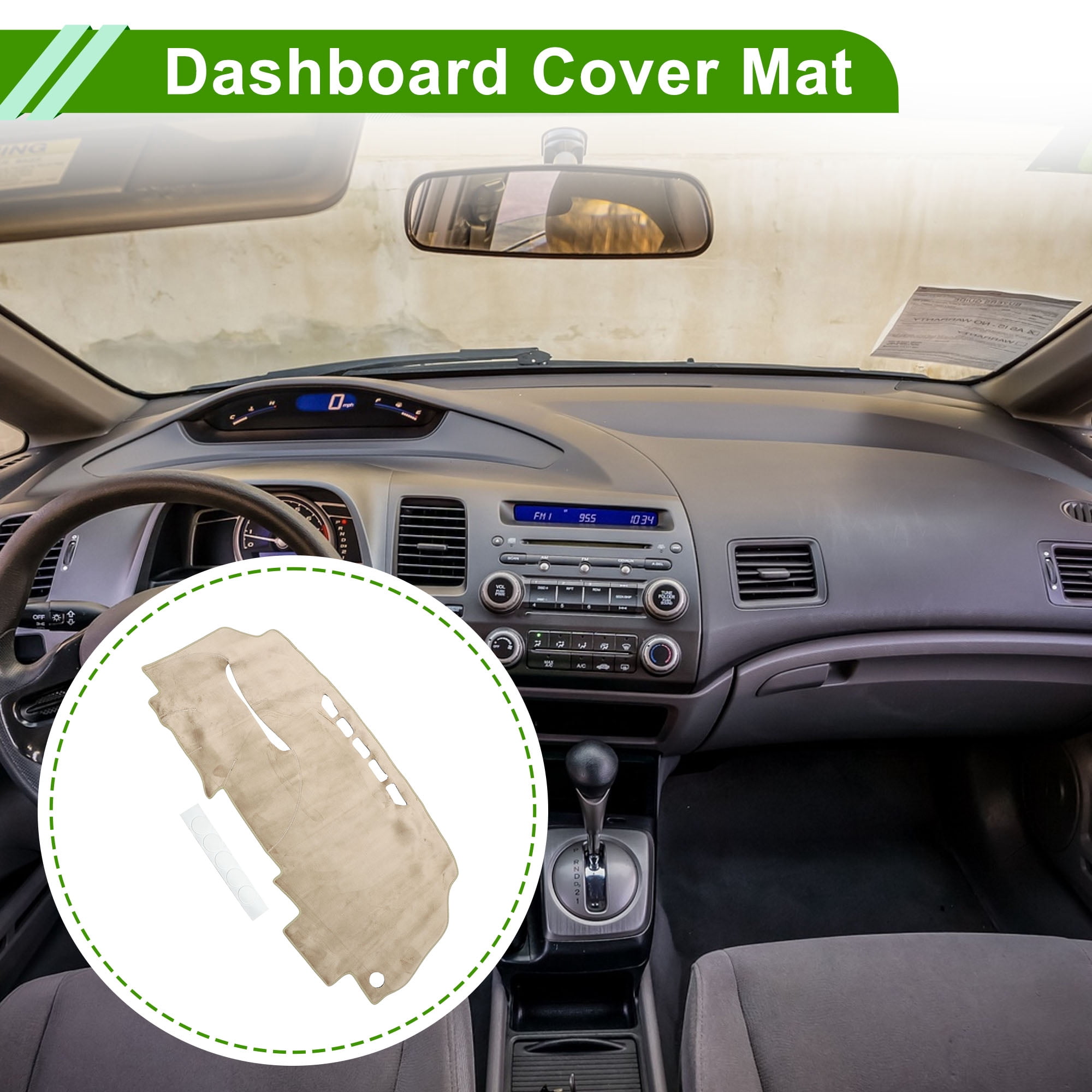 Dashboard Cover for Honda Civic 2006-2011 Non-Slip Front Dash Cover Mat Flannel Silicone
