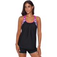 thumbnail image 4 of Women's Black/Sky Blue/Rose/Green Print Insert Racerback Tankini Set, 4 of 6