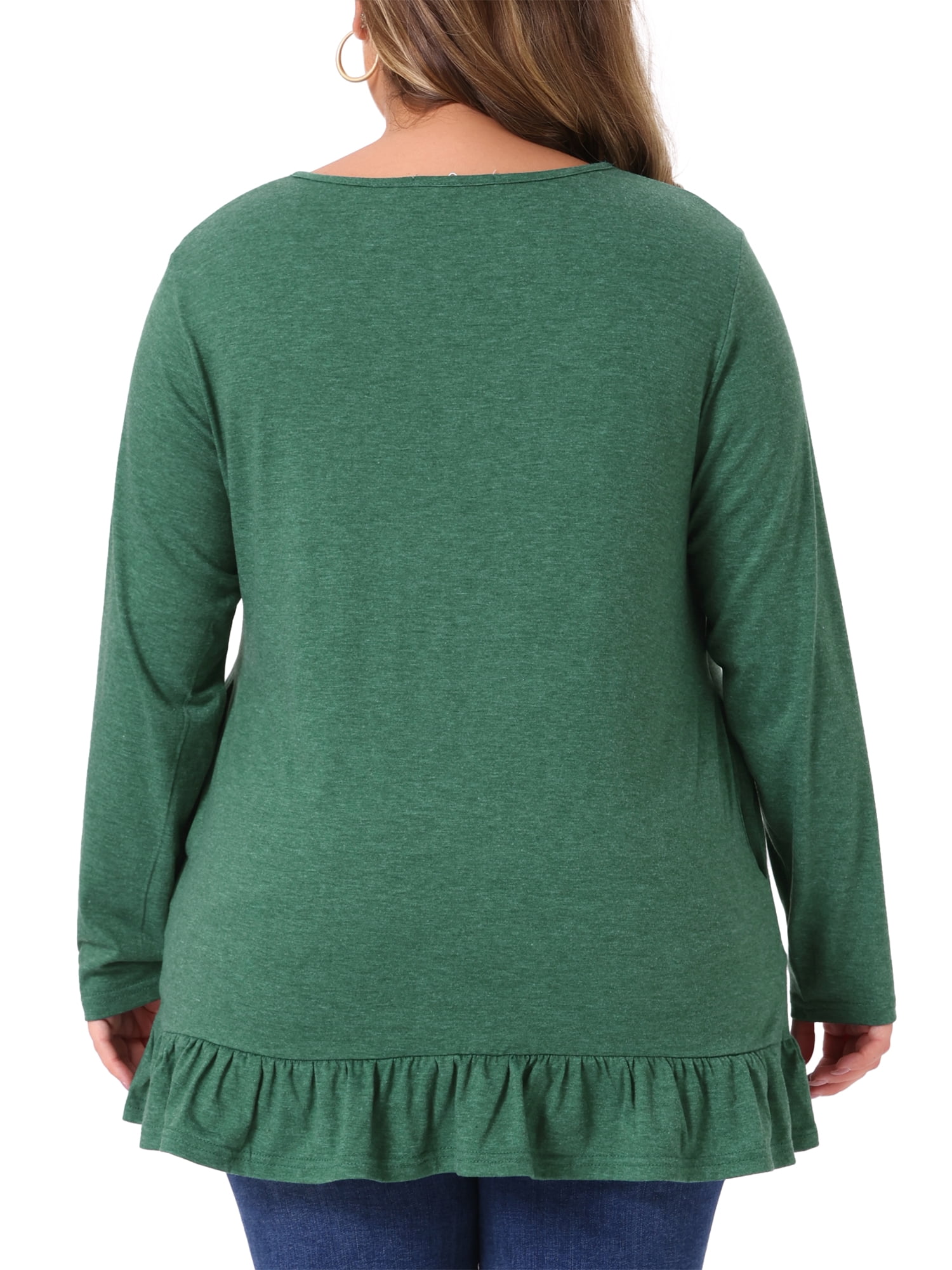 DARING DIVA Women's Plus Casual Long Sleeve Ruffled Hem Blouse 2X Green