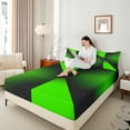 thumbnail image 4 of Manfei Adult Modern Abstract Queen Sheet Sets, Fashion Stripe Triangle Flat Sheet, Black Green Minimalst Queen Fitted Sheet, Luxury Bedroom Decor, 4 Pieces, 4 of 7