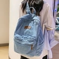 thumbnail image 6 of BadPiggies Denim Backpack for Women & Men Retro Rucksack Basic Bookbag High School/College Students Travel Laptop Bag - Blue, 6 of 10