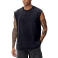 thumbnail image 2 of GrmtClth Men's Shirts Gym Workout Sleeveless Cut Off Tank Tops Vintage Washed Solid Summer Beach Loose Tees Black XL, 2 of 5