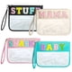 thumbnail image 1 of Bolsa de maquillaje Buryeah Chenille con letras, de nailon transparente, 4 unidades, 1 of 6