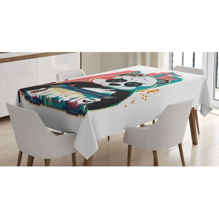 

Emoji Tablecloth Tough Panda with a Retro Stereo Tape Graffiti Style Grunge Wording Print Rectangular Table Cover for Dining Room Kitchen Decor 60 X 84 Coral Teal Dark Grey by Ambesonne