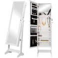 thumbnail image 1 of Lockable Wooden Jewelry Cosmetic Cabinet, Full Length Floor Tilting Jewelry Armoire with Mirror and 3 Angle Adjustable Storage Organizer, 1 of 6