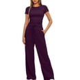 thumbnail image 3 of fheaev Summer 2 Piece Outfit for Women Ruched Short Sleeve Crewneck Tops Wide Leg Pants with Pockets Casual Tracksuit Sets, 3 of 7