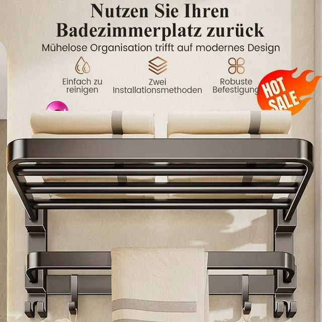 GFHFHITJ Storage Rack Folding Towel Holders For Wall Mounting With Hooks Towel Rack Non Perforated Bathroom Storage Rack