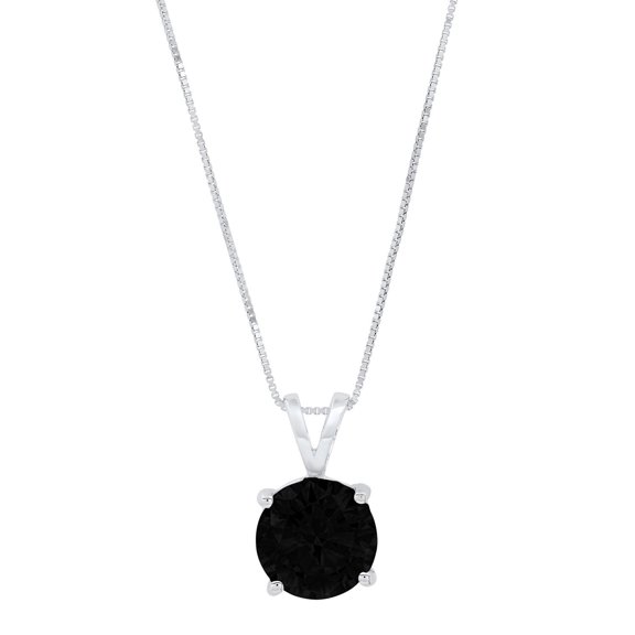 1.0 ct Brilliant Round Cut Solitaire Natural Onyx 18K White Gold Pendant with 18" Chain