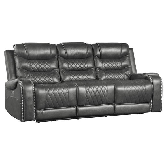 Lexicon Putnam Power Double Reclining Sofa with Drop-Down Cup Holders in Gray